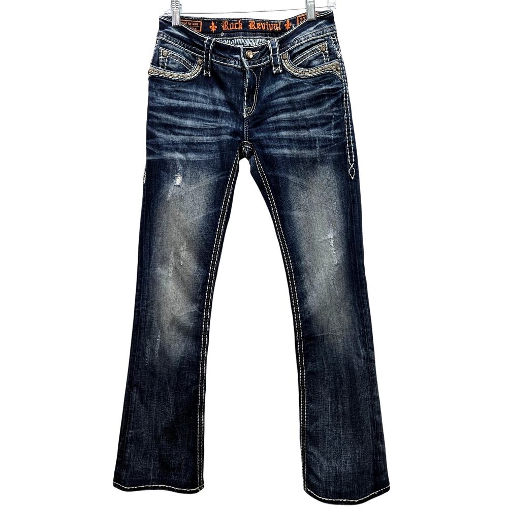 ROCK REVIVAL WOMEN'S ELEANOR BOOT JEANS  SIZE 27 Embellished Distressed #950 - Picture 3 of 12